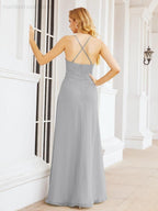 Halter Bridesmaid Dresses with Pockets Sleeveless Formal Evening Party Prom Gowns  28055
