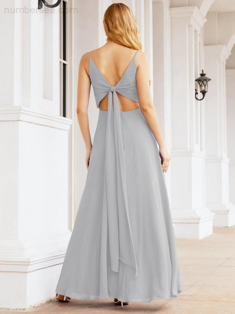 Spaghetti Strap Bridesmaid Dresses V Neck Butterfly Back Fromal Evening Party Prom Gown 28036