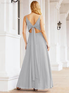 Spaghetti Strap Bridesmaid Dresses V Neck Butterfly Back Fromal Evening Party Prom Gown 28036