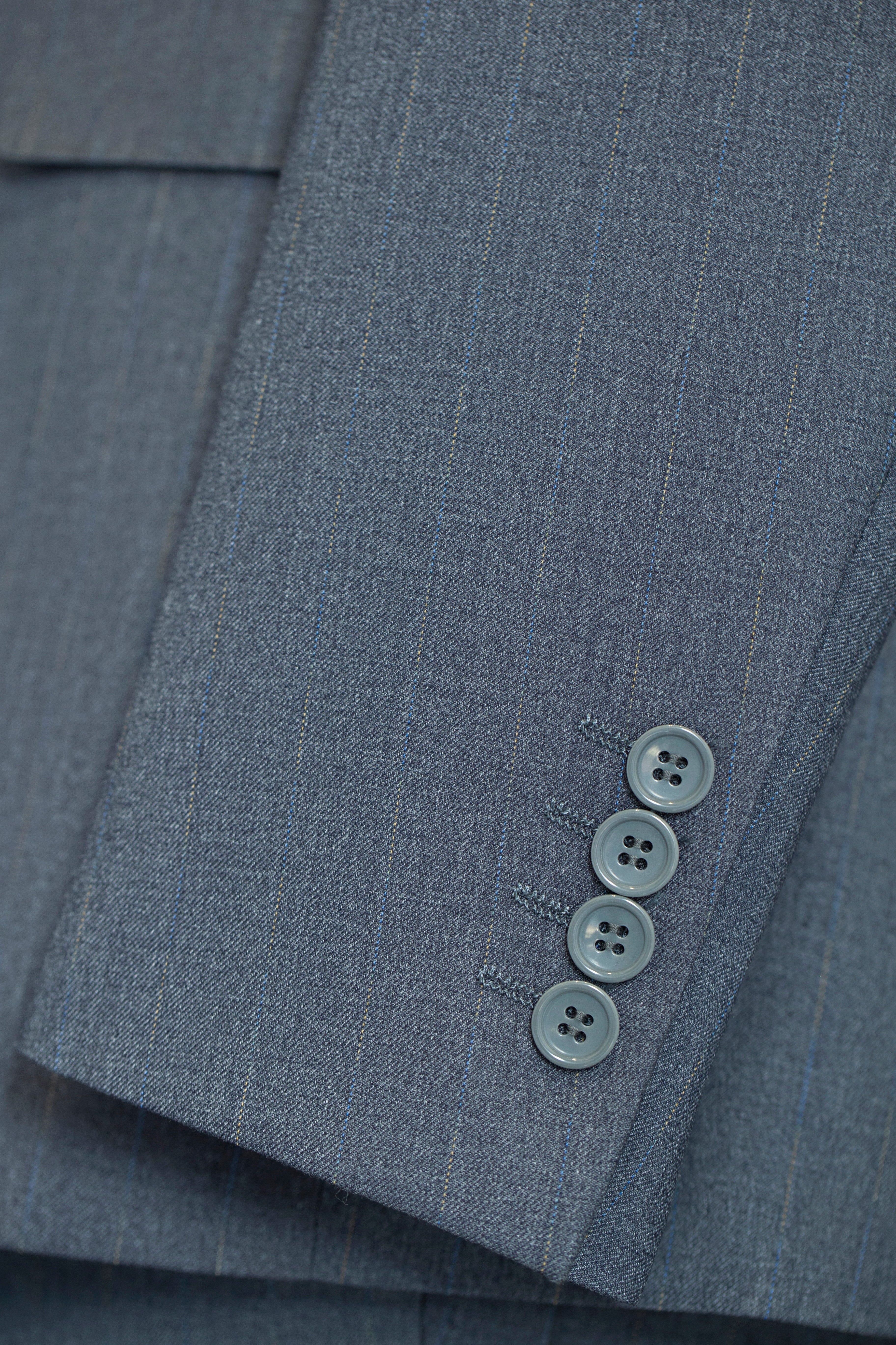 Three Piece Subtle Pinstripe Grey Wool Suit For Formal Groom And Business
