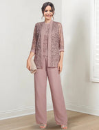 Chiffon Jewel Neck Mother of the Bride Pantsuits with Jacket
