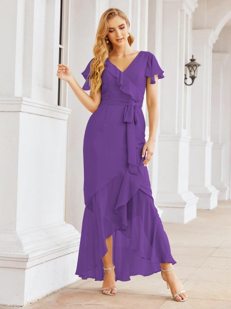 Ruffled Bridesmaid Dresses Mermaid Formal Violin Evening Party Prom Gowns 28042