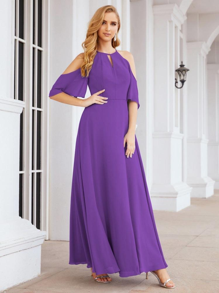 Cold Shoulder Bridesmaid Dresses A-Line Long Formal Evening Gowns 28074