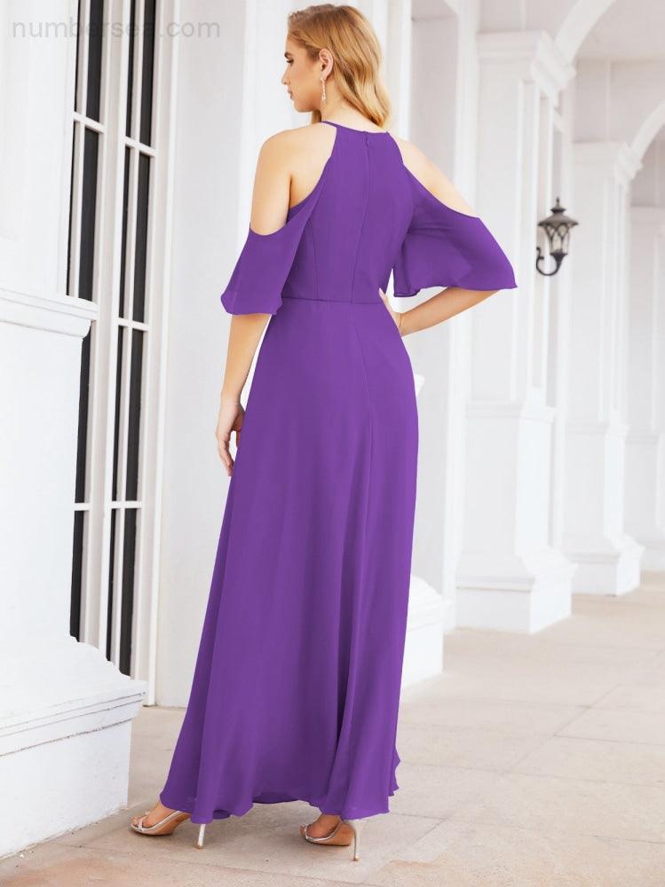 Cold Shoulder Bridesmaid Dresses A-Line Long Formal Evening Gowns 28074
