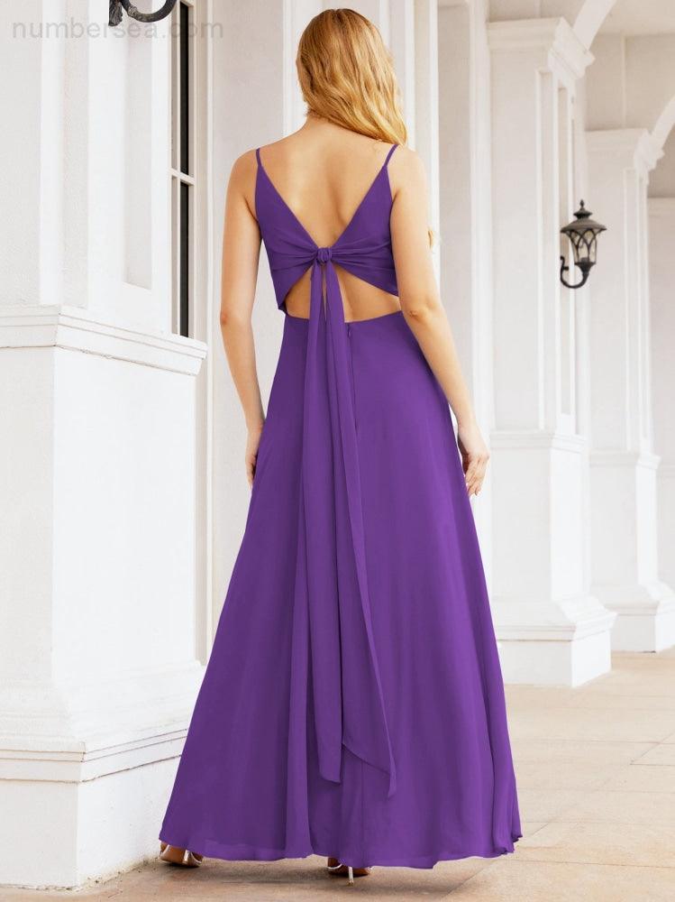 Spaghetti Strap Bridesmaid Dresses V Neck Butterfly Back Fromal Evening Party Prom Gown 28036