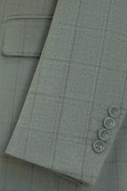 Light Grey Windowpane Check 3 Piece Wedding Suit For Groom And Groomsmen