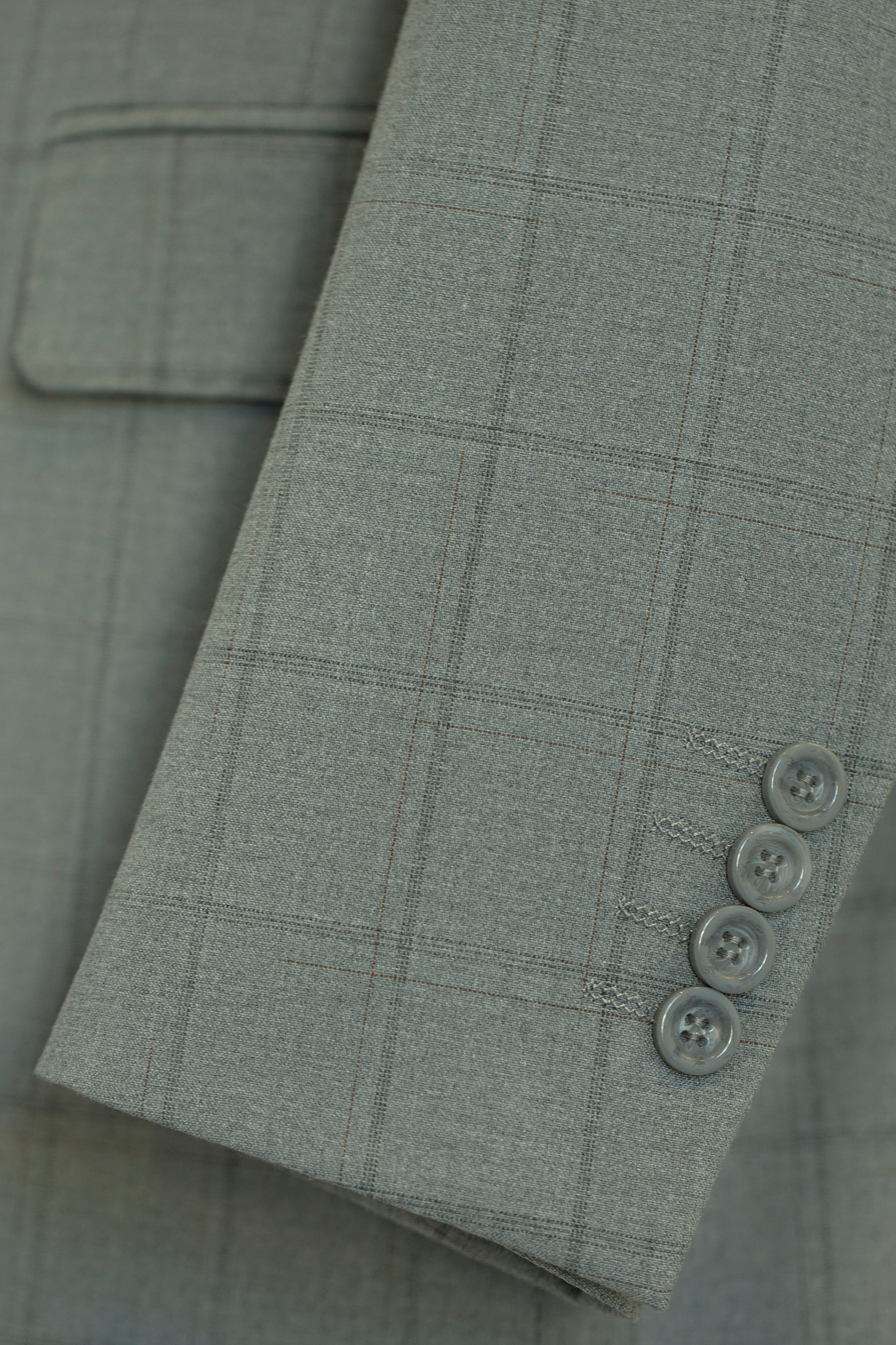 Light Grey Windowpane Check 3 Piece Wedding Suit For Groom And Groomsmen