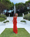 Sexy Ruffles Prom Dress Red Backless Long Party Dress Evening Dress Y7474