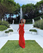 Sexy Ruffles Prom Dress Red Backless Long Party Dress Evening Dress Y7474