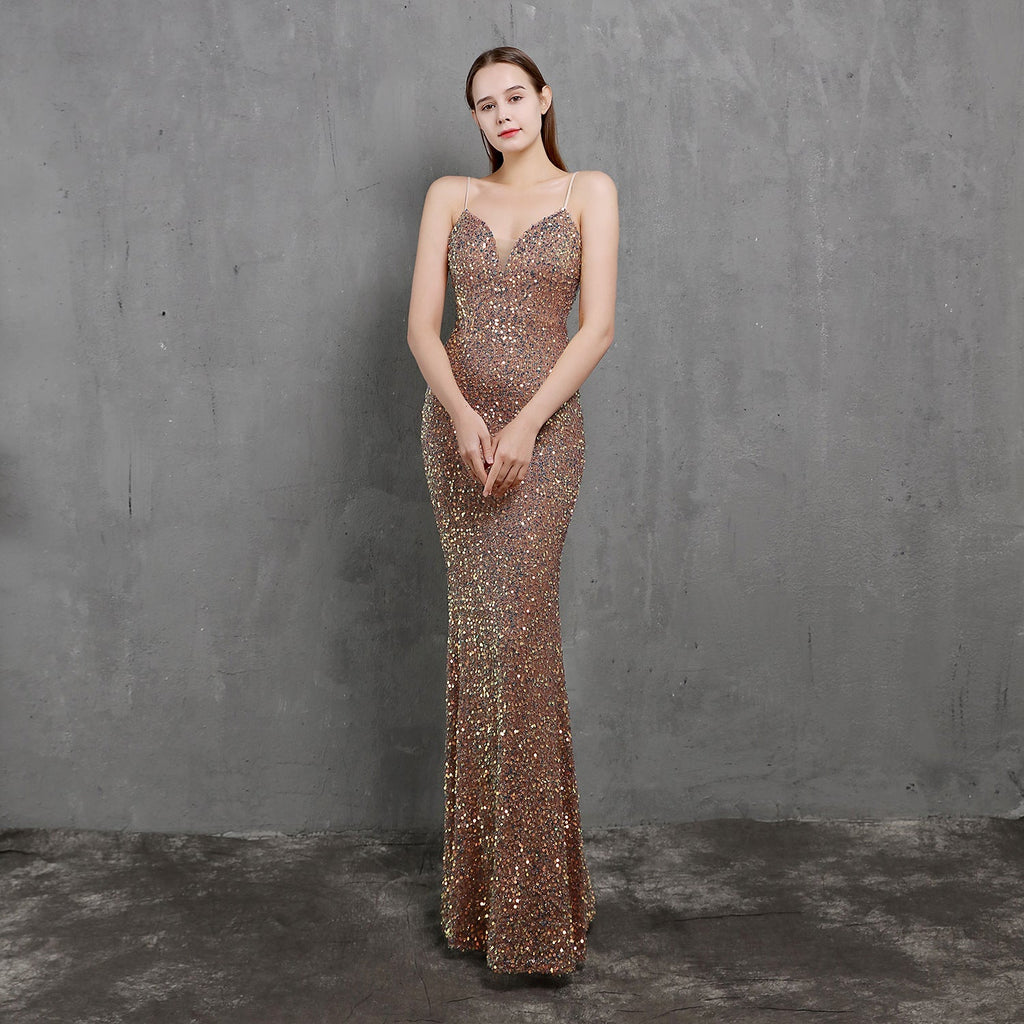 Heavy Craft Colorful Sequin Socialite Gathering Party Evening Dress Sexy Long Slimming Toast Dress Bride