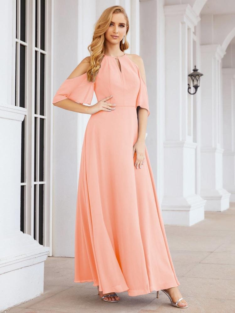 Cold Shoulder Bridesmaid Dresses A-Line Long Formal Evening Gowns 28074
