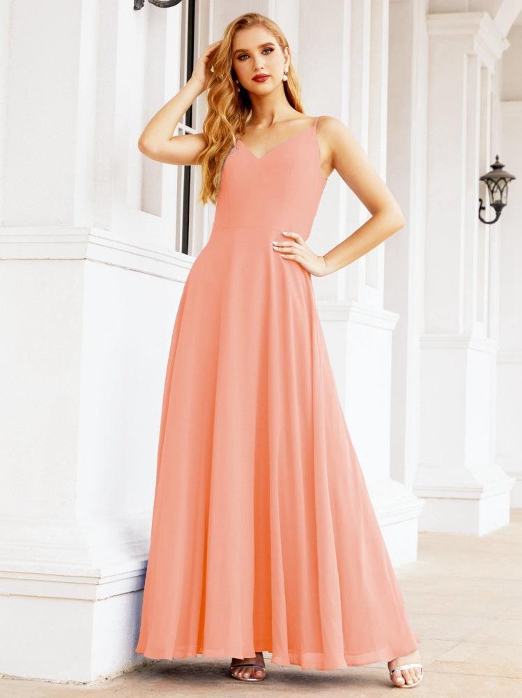 Spaghetti Strap Bridesmaid Dresses V Neck Butterfly Back Fromal Evening Party Prom Gown 28036