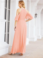 Cold Shoulder Bridesmaid Dresses A-Line Long Formal Evening Gowns 28074