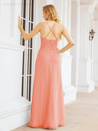 Halter Bridesmaid Dresses with Pockets Sleeveless Formal Evening Party Prom Gowns  28055