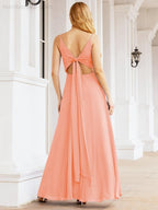 Spaghetti Strap Bridesmaid Dresses V Neck Butterfly Back Fromal Evening Party Prom Gown 28036