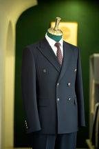 Navy Pinstripe Wool Double Breasted Suit Tailored For Formal Groom And Business