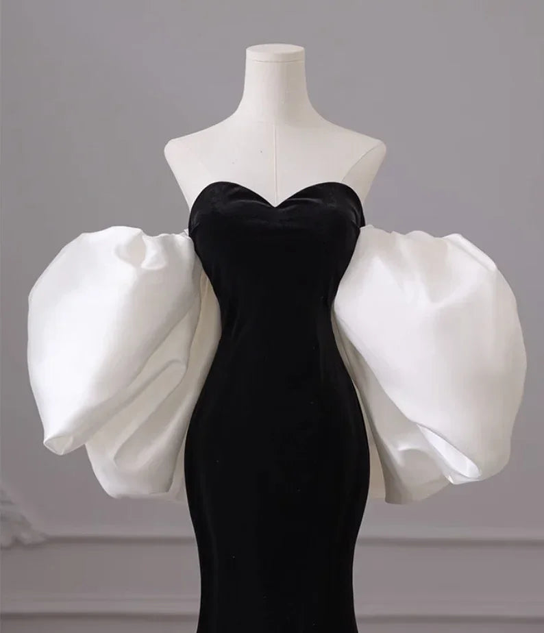 Black one-shoulder evening dress high-end mermaid banquet temperament prom dress Y4382