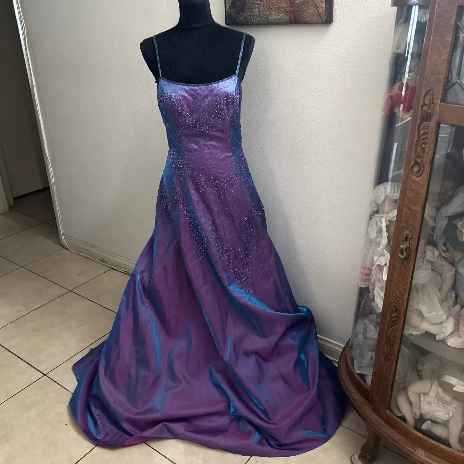Gorgeous Purple Beaded A Line Evening Gown Spaghetti Straps Party Prom Dress Y7955