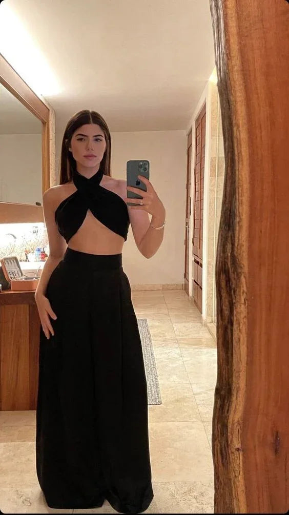 Sexy Black Two Piece Evening Dress Black Outfit Dress Y5169