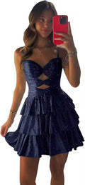 Strapless Cutout Sparkle Mini Dress | Tiered Ruffle Homecoming Gown