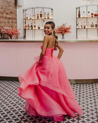 Light Pink A Line Strapless Organza Prom Dress