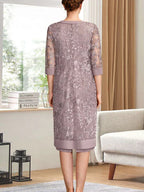 Sheath/Column Scoop Knee-Length Chiffon Mother of the Bride Dress With Pleated Sequins