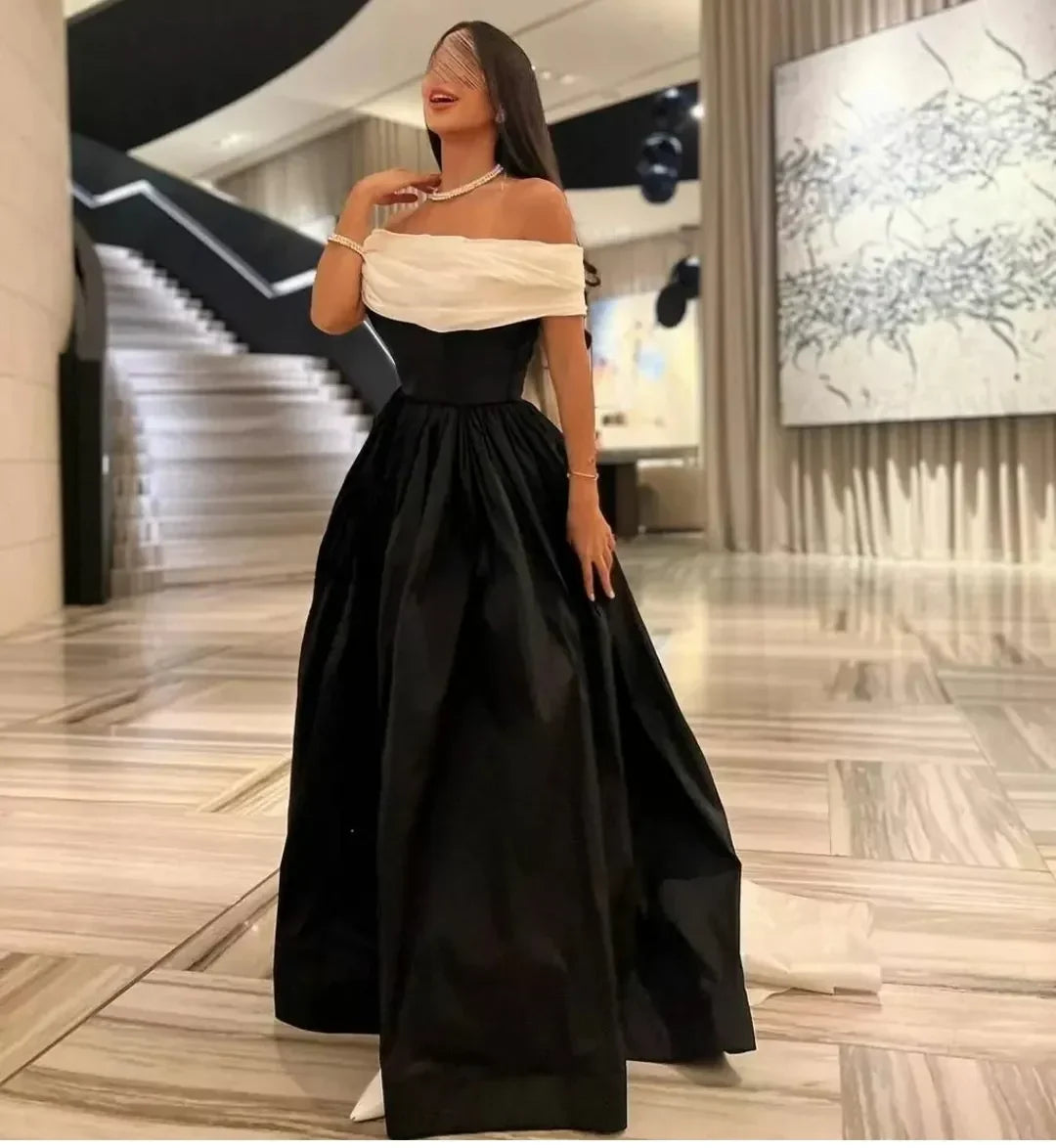 Luxury Black And White Satin Prom Dresses With Removable Tail Custom Made Cocktail Party Evening Dress Y5025