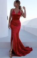 Spaghetti Straps Open Back V-Neck Mermaid Prom Dress with Daring Slit