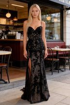 Mermaid Strapless Lace Prom Dress with Slit