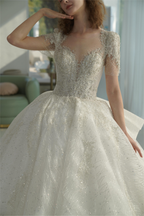 Sparkling Crystal Ball Gown Wedding Dress with Oversized Back Bow & Cathedral Train