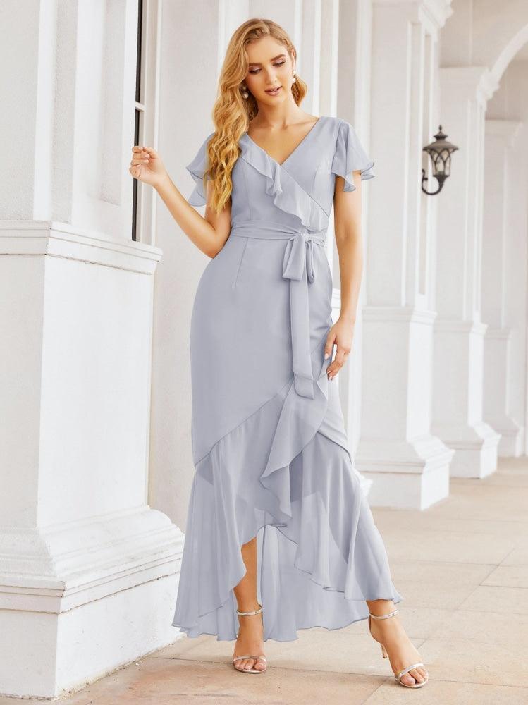 Ruffled Bridesmaid Dresses Mermaid Formal Violin Evening Party Prom Gowns 28042