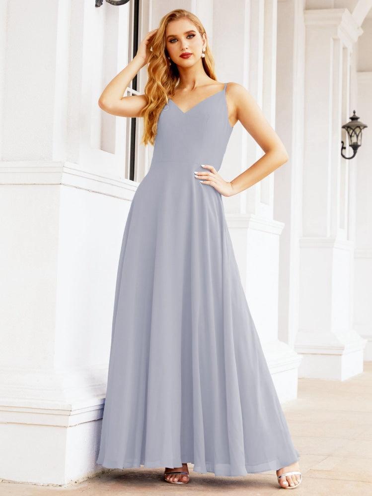 Spaghetti Strap Bridesmaid Dresses V Neck Butterfly Back Fromal Evening Party Prom Gown 28036