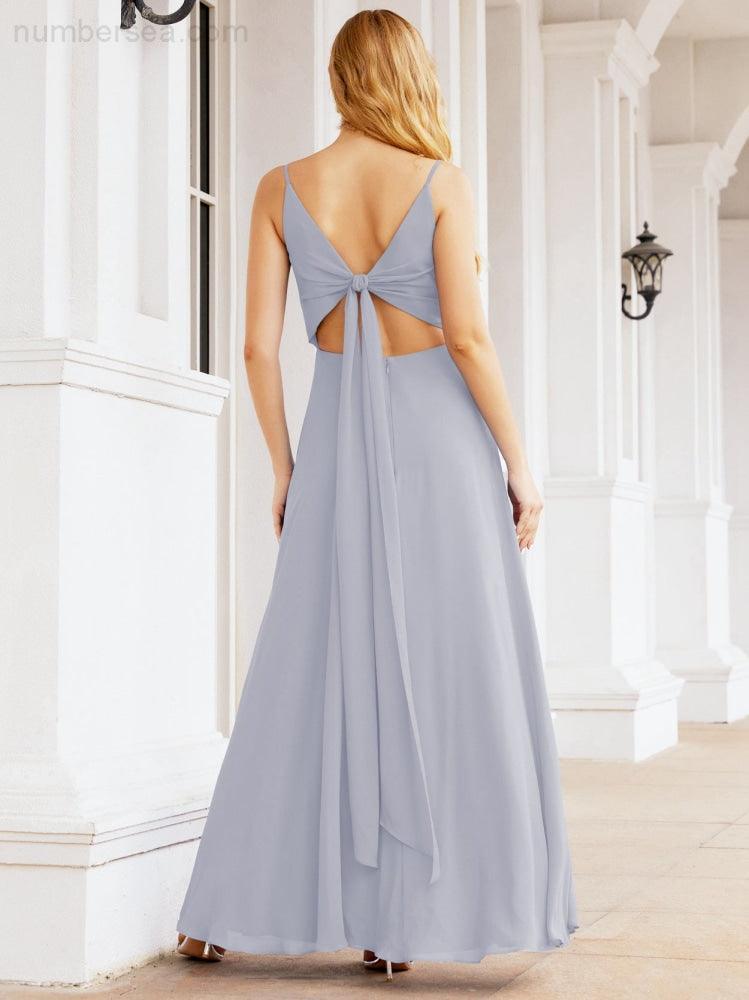 Spaghetti Strap Bridesmaid Dresses V Neck Butterfly Back Fromal Evening Party Prom Gown 28036