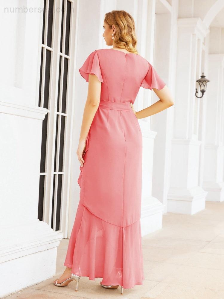 Ruffled Bridesmaid Dresses Mermaid Formal Violin Evening Party Prom Gowns 28042