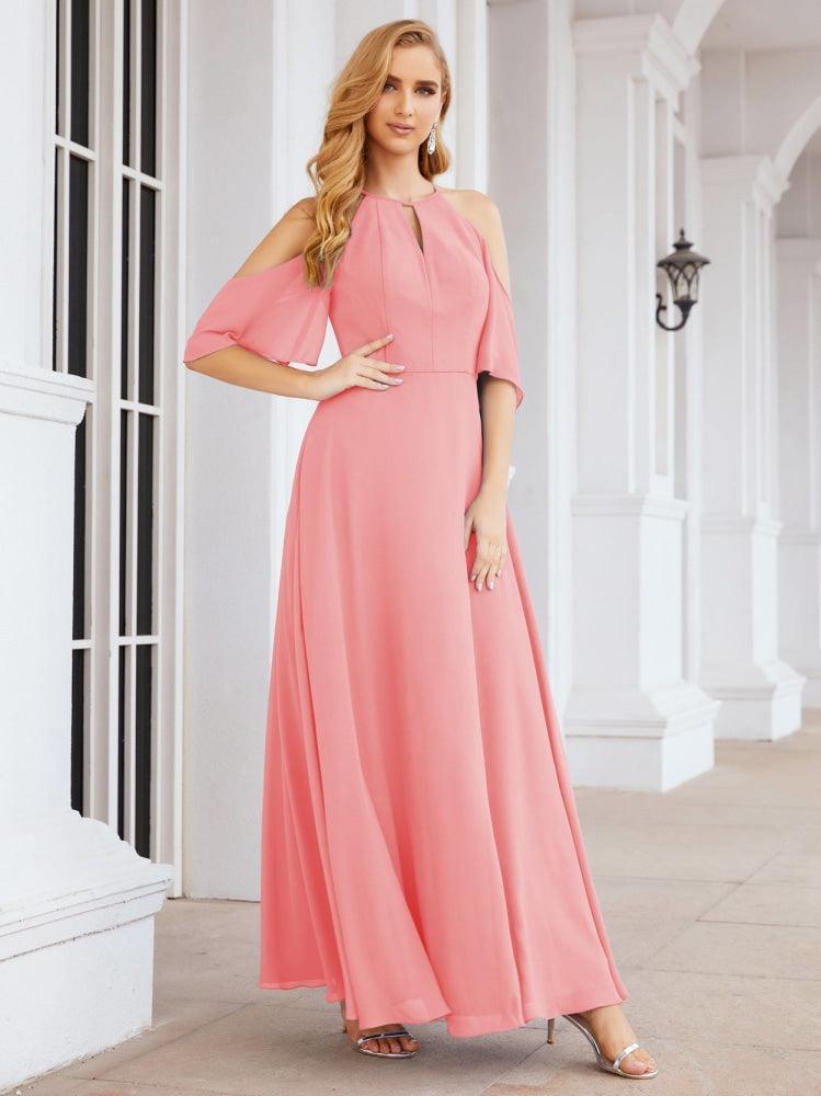 Cold Shoulder Bridesmaid Dresses A-Line Long Formal Evening Gowns 28074