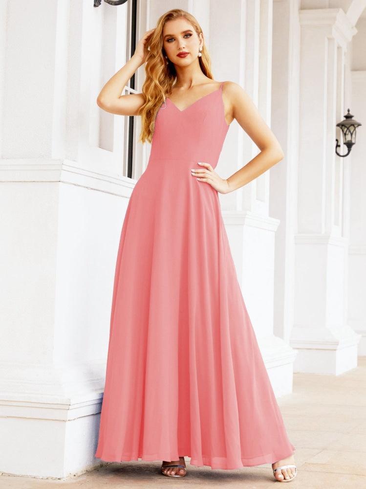 Spaghetti Strap Bridesmaid Dresses V Neck Butterfly Back Fromal Evening Party Prom Gown 28036