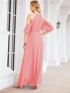 Cold Shoulder Bridesmaid Dresses A-Line Long Formal Evening Gowns 28074