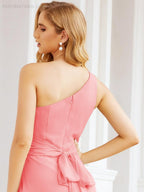 One Shoulder Bridesmaid Dresses Long Formal Prom Gowns 28048