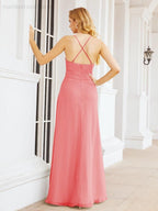 Halter Bridesmaid Dresses with Pockets Sleeveless Formal Evening Party Prom Gowns  28055