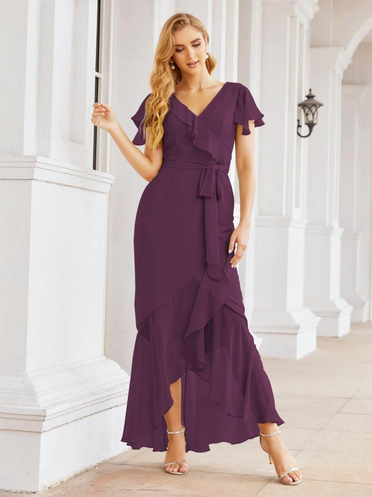 Ruffled Bridesmaid Dresses Mermaid Formal Violin Evening Party Prom Gowns 28042