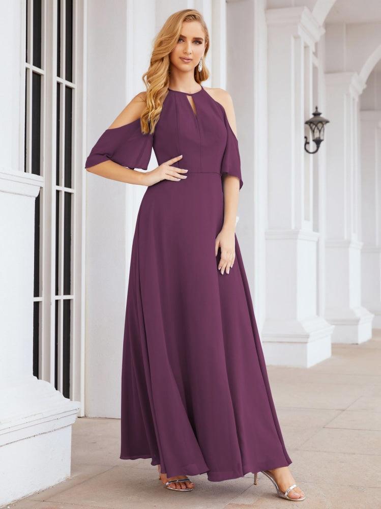 Cold Shoulder Bridesmaid Dresses A-Line Long Formal Evening Gowns 28074