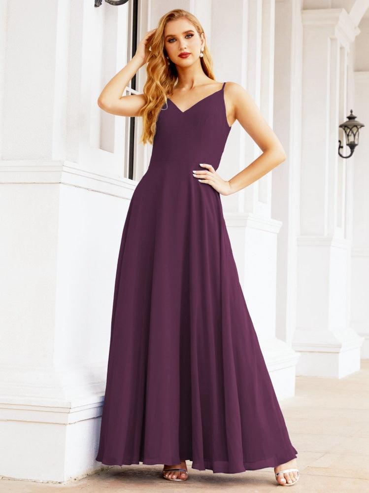 Spaghetti Strap Bridesmaid Dresses V Neck Butterfly Back Fromal Evening Party Prom Gown 28036