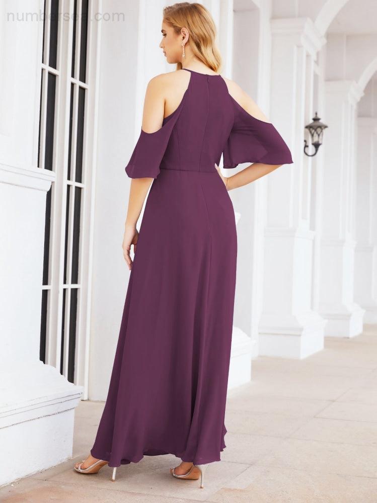 Cold Shoulder Bridesmaid Dresses A-Line Long Formal Evening Gowns 28074