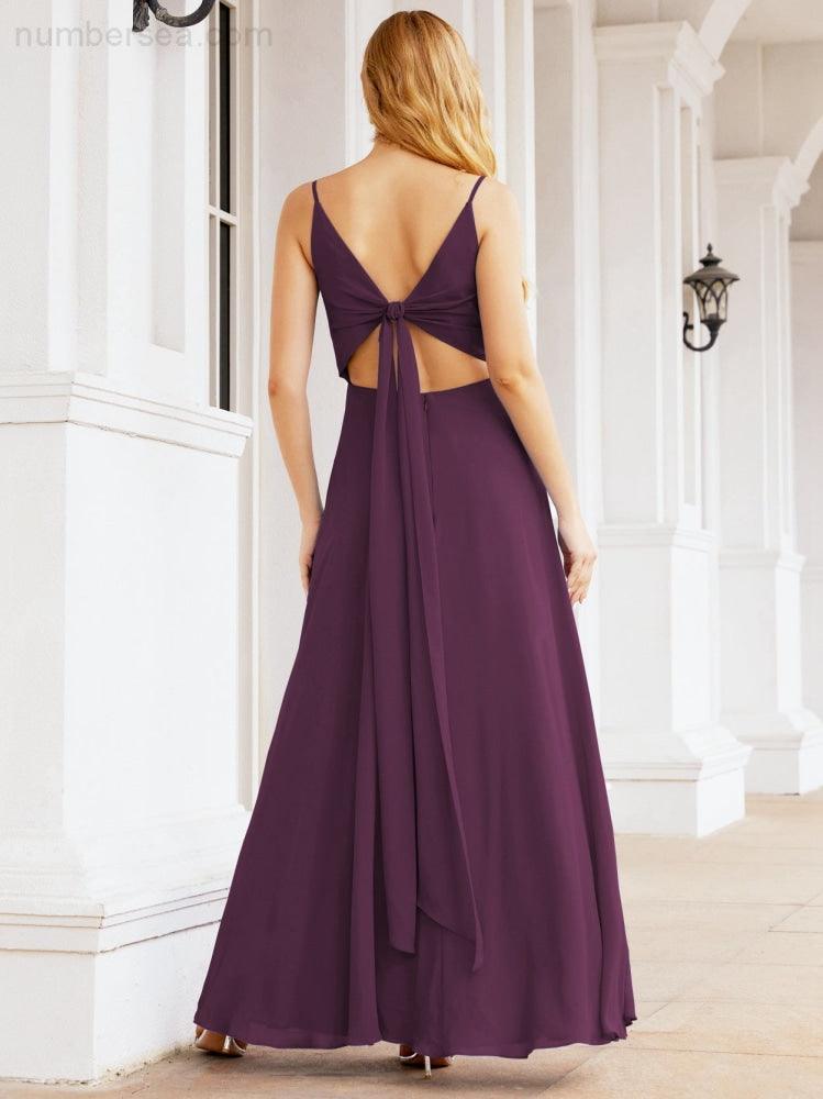 Spaghetti Strap Bridesmaid Dresses V Neck Butterfly Back Fromal Evening Party Prom Gown 28036