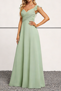 Sage Green Chiffon Sweetheart Maxi Dress with Flutter Sleeves & Lace-Up Back