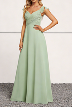 Sage Green Chiffon Sweetheart Maxi Dress with Flutter Sleeves & Lace-Up Back