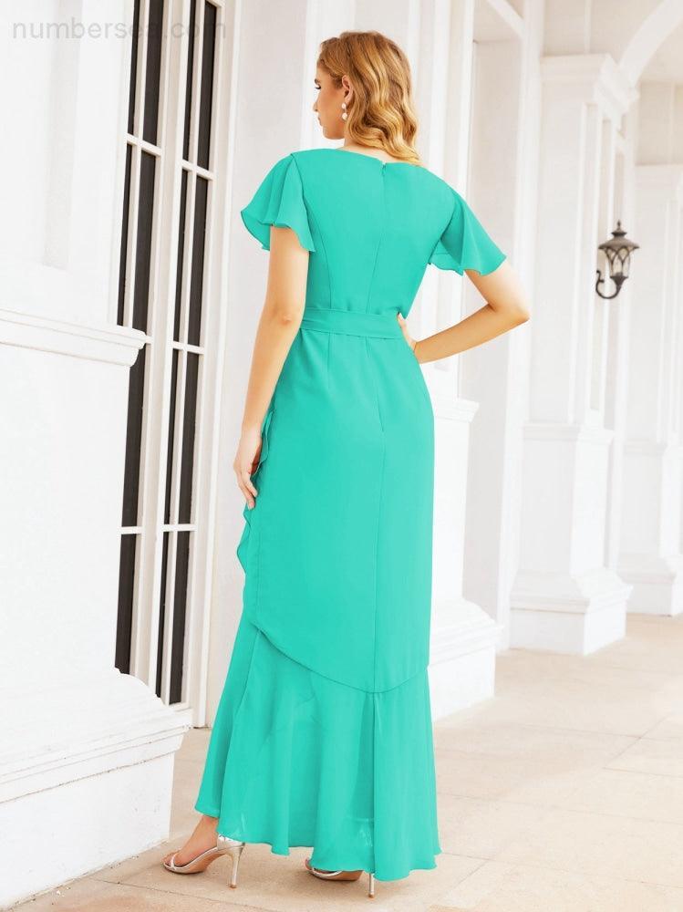 Ruffled Bridesmaid Dresses Mermaid Formal Violin Evening Party Prom Gowns 28042