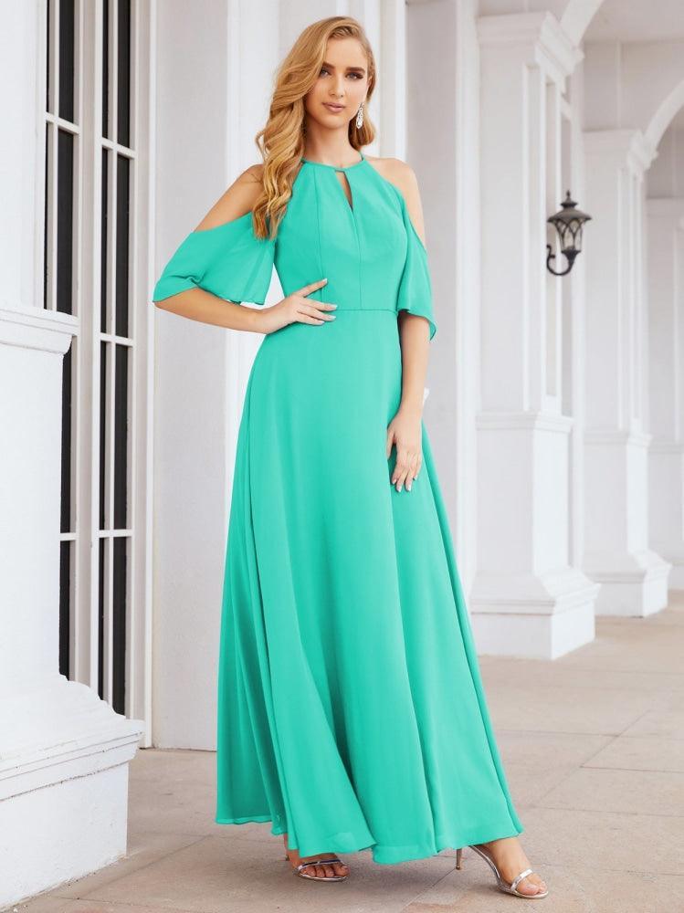 Cold Shoulder Bridesmaid Dresses A-Line Long Formal Evening Gowns 28074