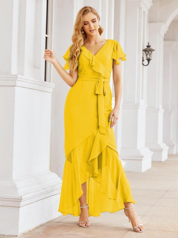 Ruffled Bridesmaid Dresses Mermaid Formal Violin Evening Party Prom Gowns 28042