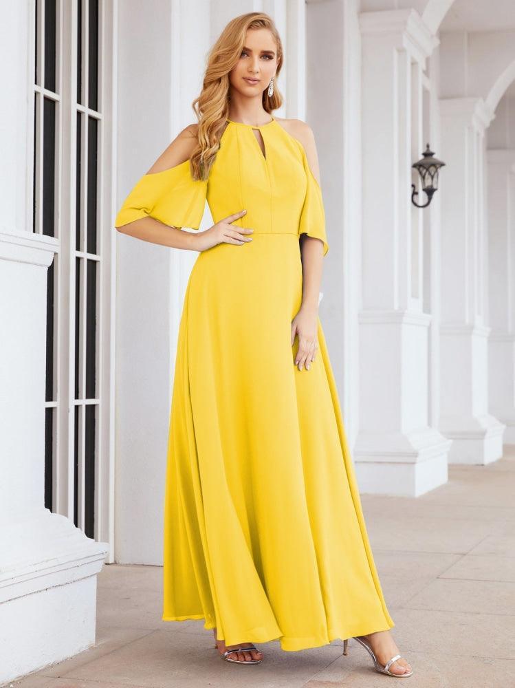 Cold Shoulder Bridesmaid Dresses A-Line Long Formal Evening Gowns 28074